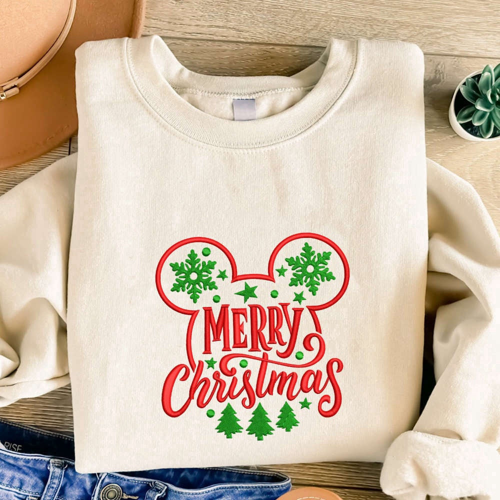 Embroidered Custom Sweatshirts, Merry Christmas Embroidered Sweatshirt, Christmas Embroidery Crewneck For Family, Christmas Gift