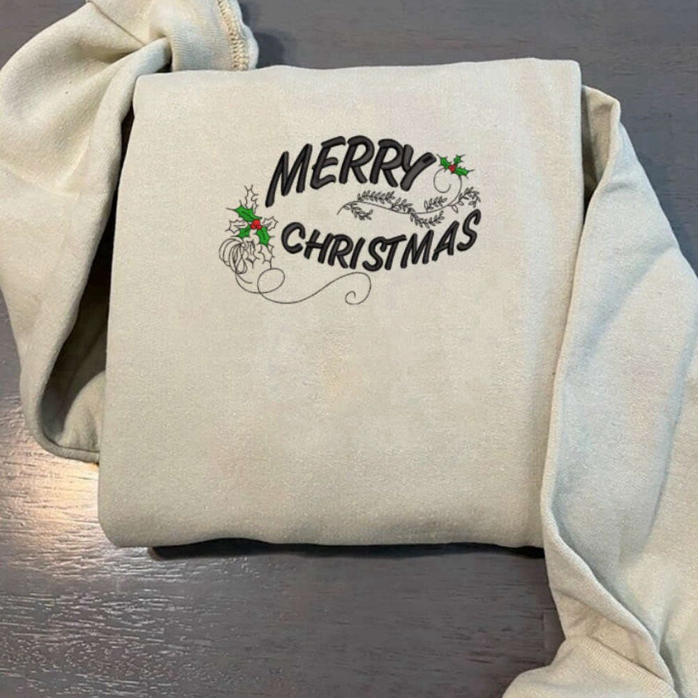 Embroidered Custom Sweatshirts, Merry Christmas Embroidery Sweatshirt, Embroidery Crewneck Sweatshirt For Family, Christmas Gift