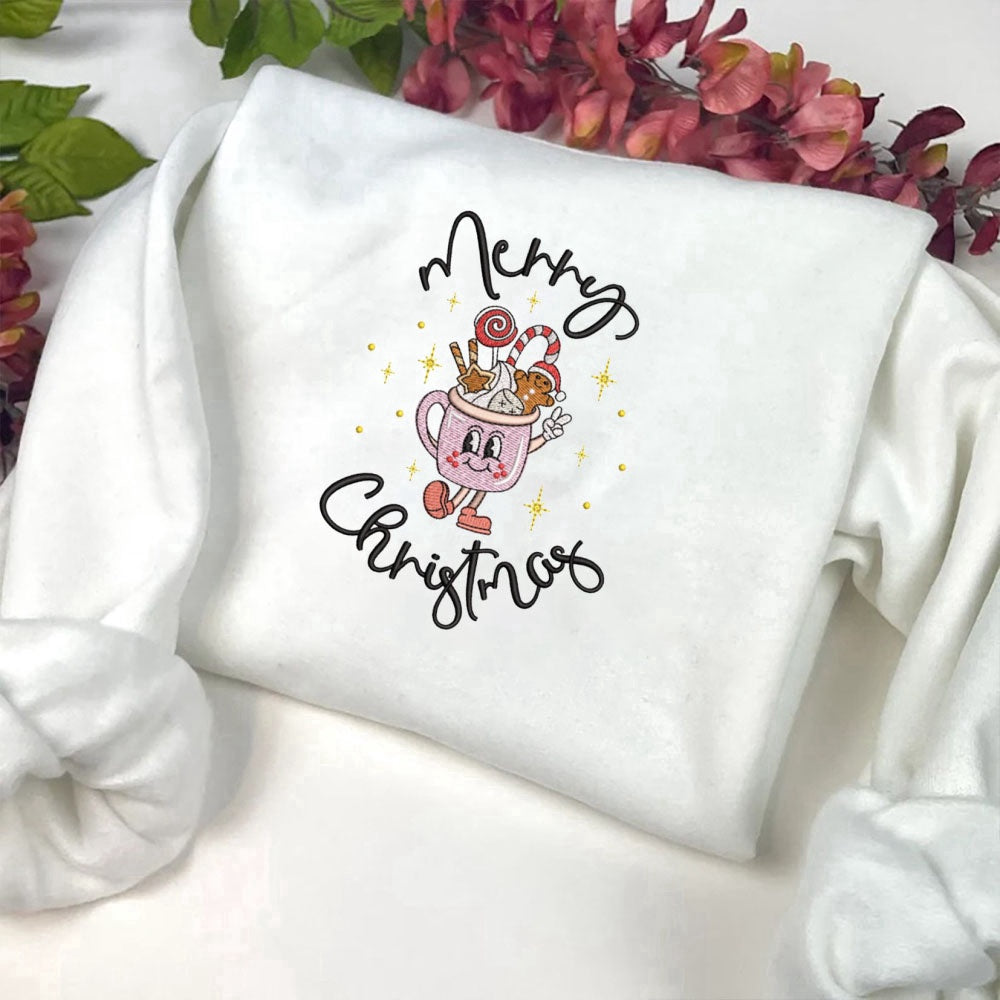 Embroidered Custom Sweatshirts, Merry Christmas Latte Embroidery Sweatshirt, Best Gift For Men And Women, Christmas Gift