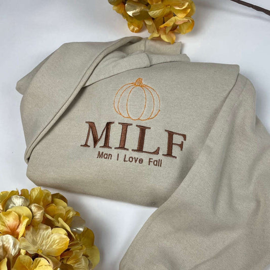 Embroidered Custom Sweatshirts, Milf Embroidered Sweatshirt 2D Crewneck Sweatshirt Gift For Family, Christmas Gift