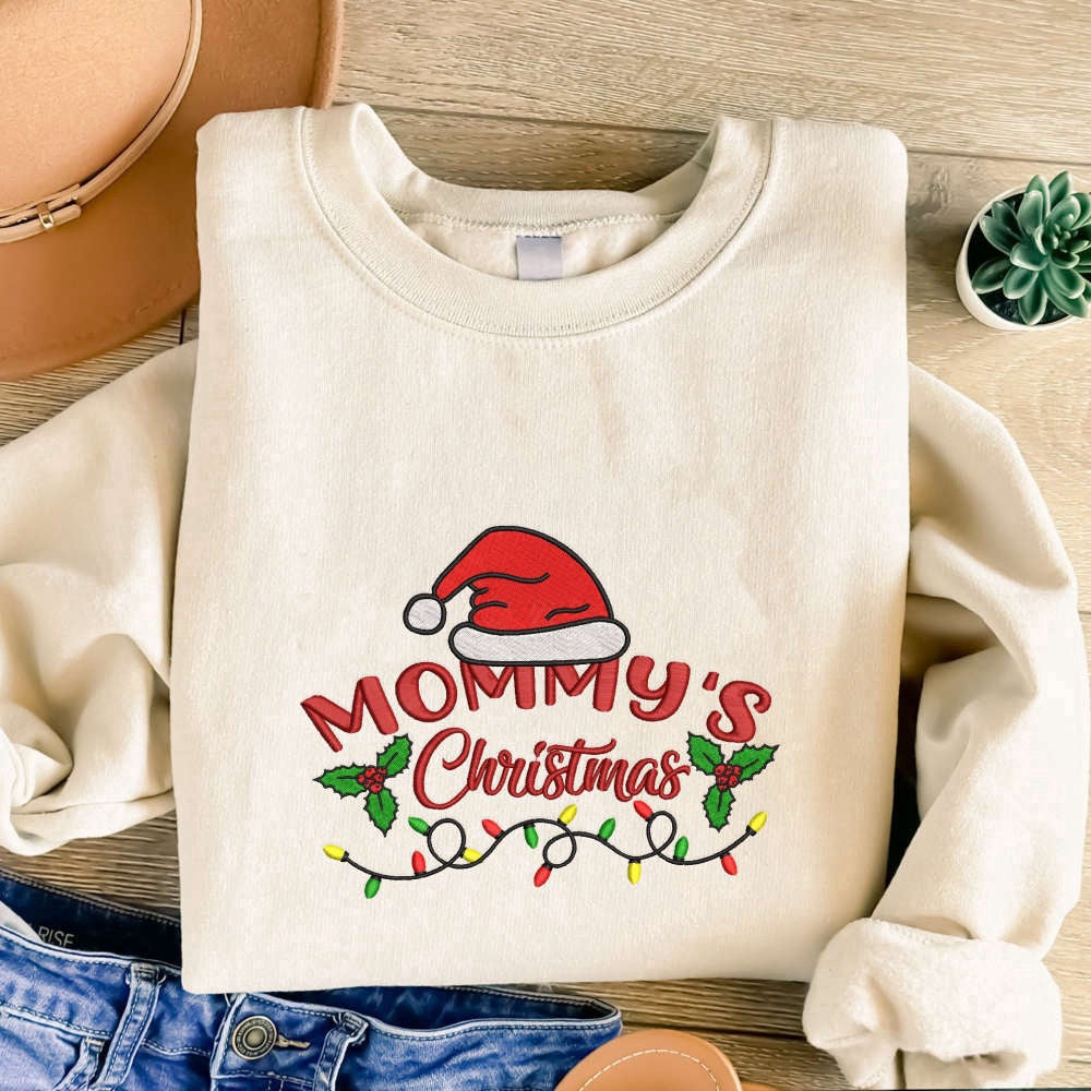 Embroidered Custom Sweatshirts, Mommy'S Christmas Embroidered Sweatshirt, Christmas Embroidered Crewneck, Christmas Gift, Christmas Gift