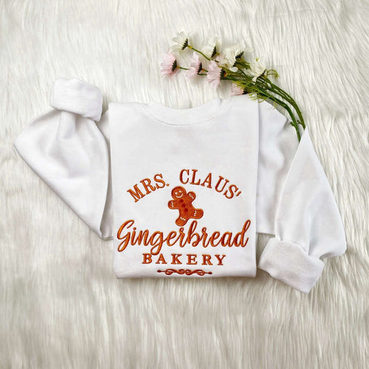 Embroidered Custom Sweatshirts, Mrs. Clause Gingerbread Embroidered Sweatshirt, Embroidered Sweatshirt For Christmas, Christmas Gift