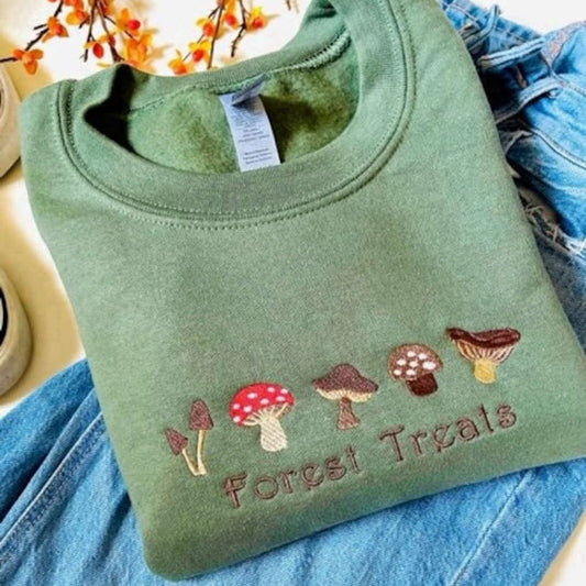 Embroidered Custom Sweatshirts, Mushroom Embroidered Sweatshirt 2D Crewneck Sweatshirt For Family, Christmas Gift