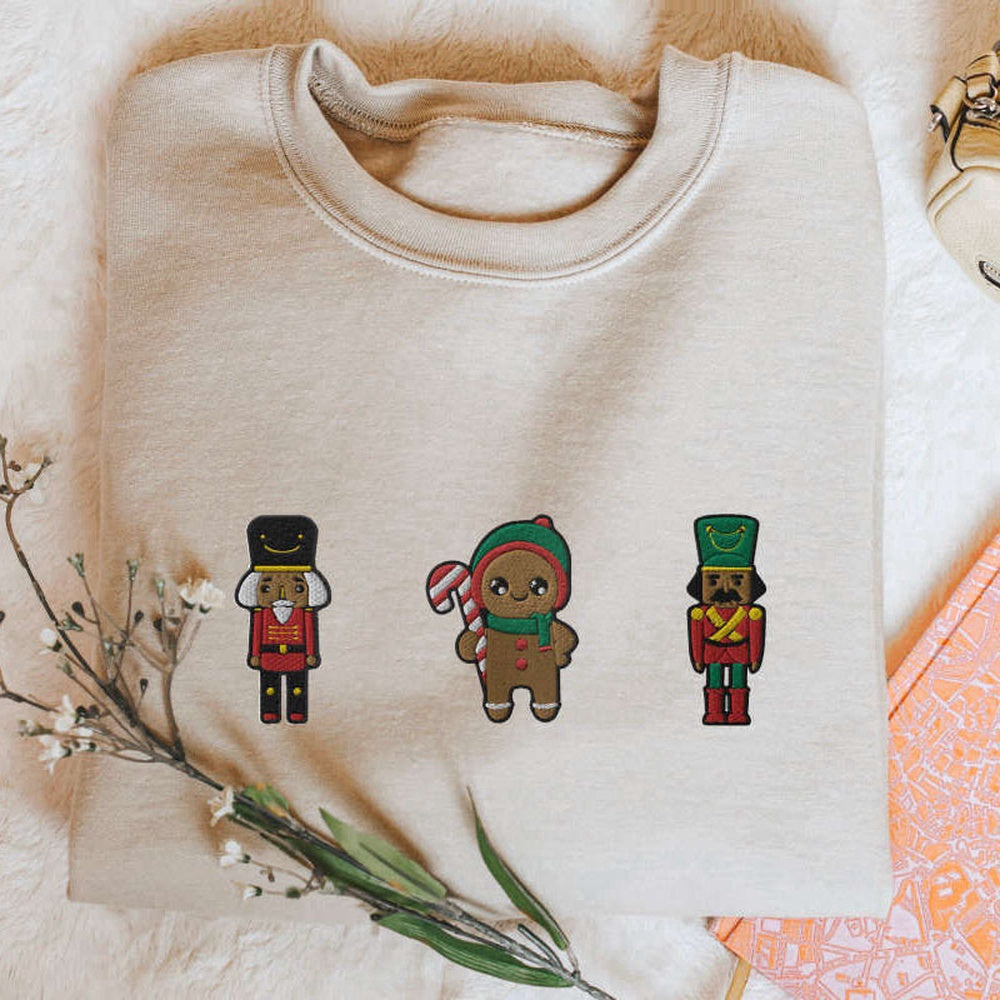 Embroidered Custom Sweatshirts, Nutcracker Sweatshirt Embroidered Gingerbread Man Sweater, Gift For Christmas, Christmas Gift