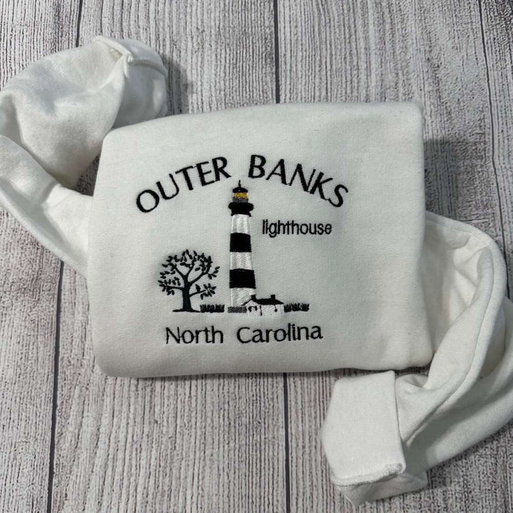 Embroidered Custom Sweatshirts, Outer Banks Of North Carolina Embroidered Sweatshirt 2D Crewneck Sweatshirt For Family, Christmas Gift