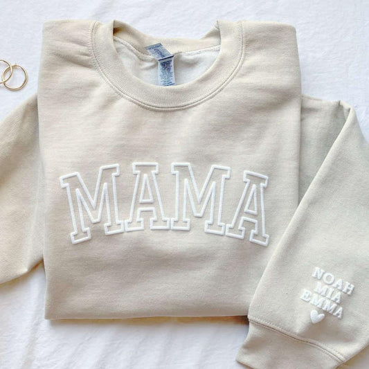 Embroidered Custom Sweatshirts, Personalized Mama Sweatshirt With Kid Names On Sleeve, Embroidered Sweatshirt For Mom, Christmas Gift