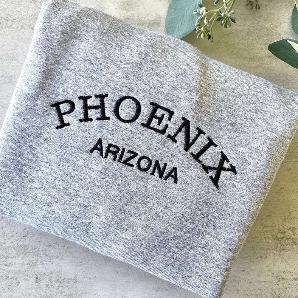 Embroidered Custom Sweatshirts, Phoenix Arizona Embroidered Sweatshirt 2D Crewneck Sweatshirt Gift For Family, Christmas Gift