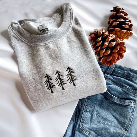 Embroidered Custom Sweatshirts, Pine Tree Embroidered Sweatshirt, Christmas Crewneck Sweatshirt For Family, Christmas Gift