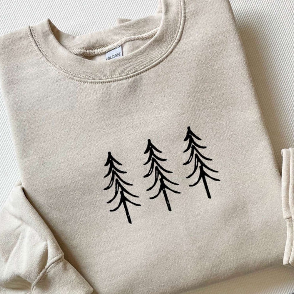 Embroidered Custom Sweatshirts, Pine Tree Trio Embroidered Crewneck Sweatshirt, Christmas Embroidery Sweater For Family, Christmas Gift