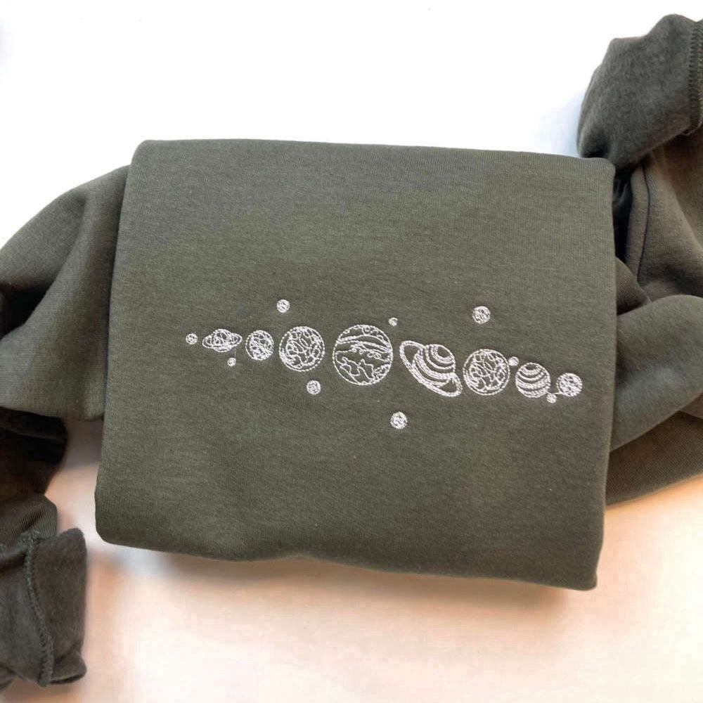 Embroidered Custom Sweatshirts, Planets Embroidered Sweatshirt 2D Crewneck Sweatshirt For Family, Christmas Gift