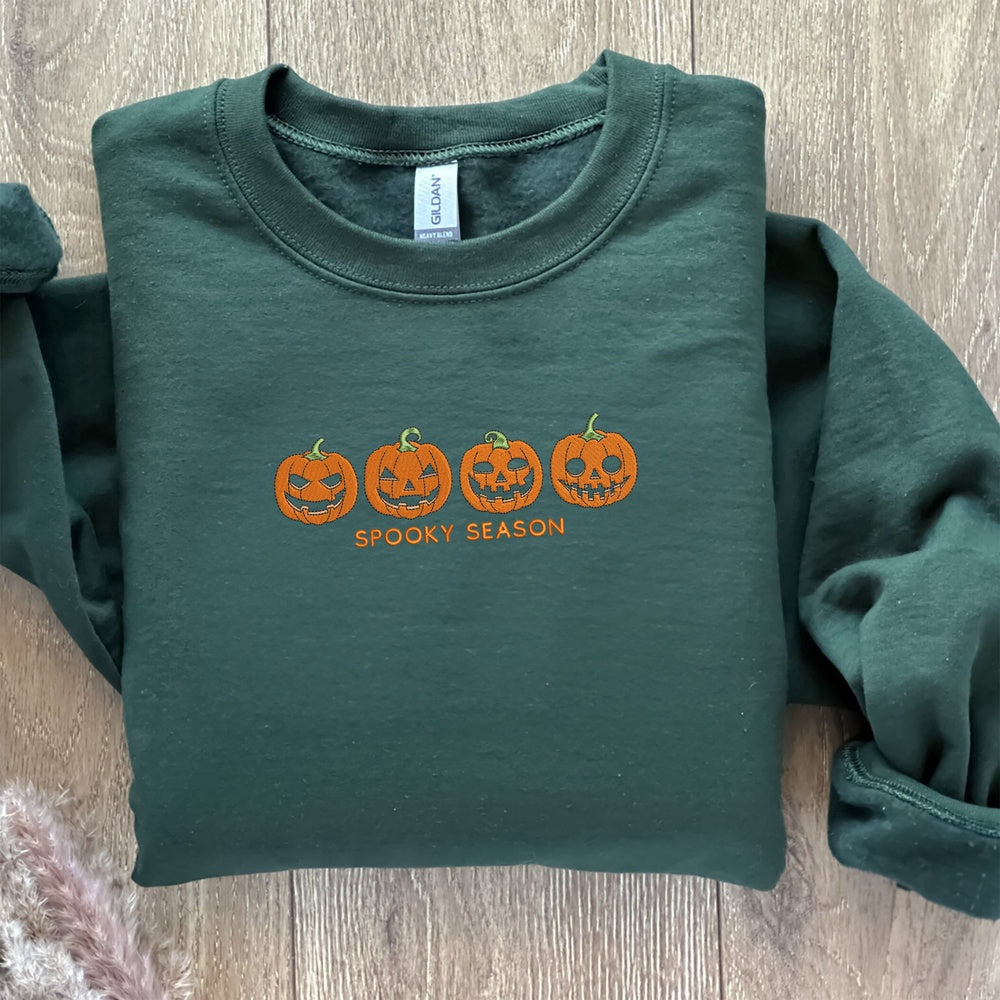 Embroidered Custom Sweatshirts, Pumpkin Sweatshirt, Fall Spooky Season Sweatshirt Embroidered For Halloween, Christmas Gift