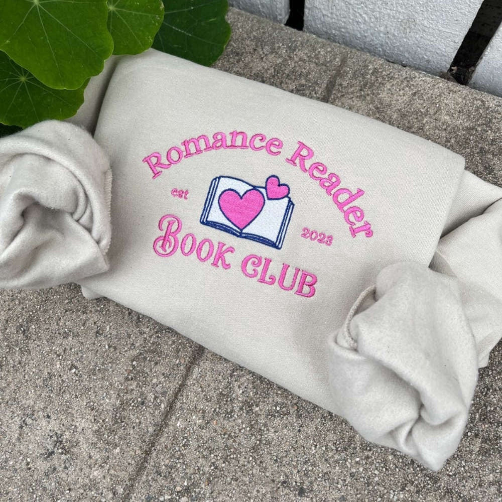 Embroidered Custom Sweatshirts, Reader Book Club Embroidered Sweatshirt 2D Crewneck Sweatshirt For Family, Christmas Gift