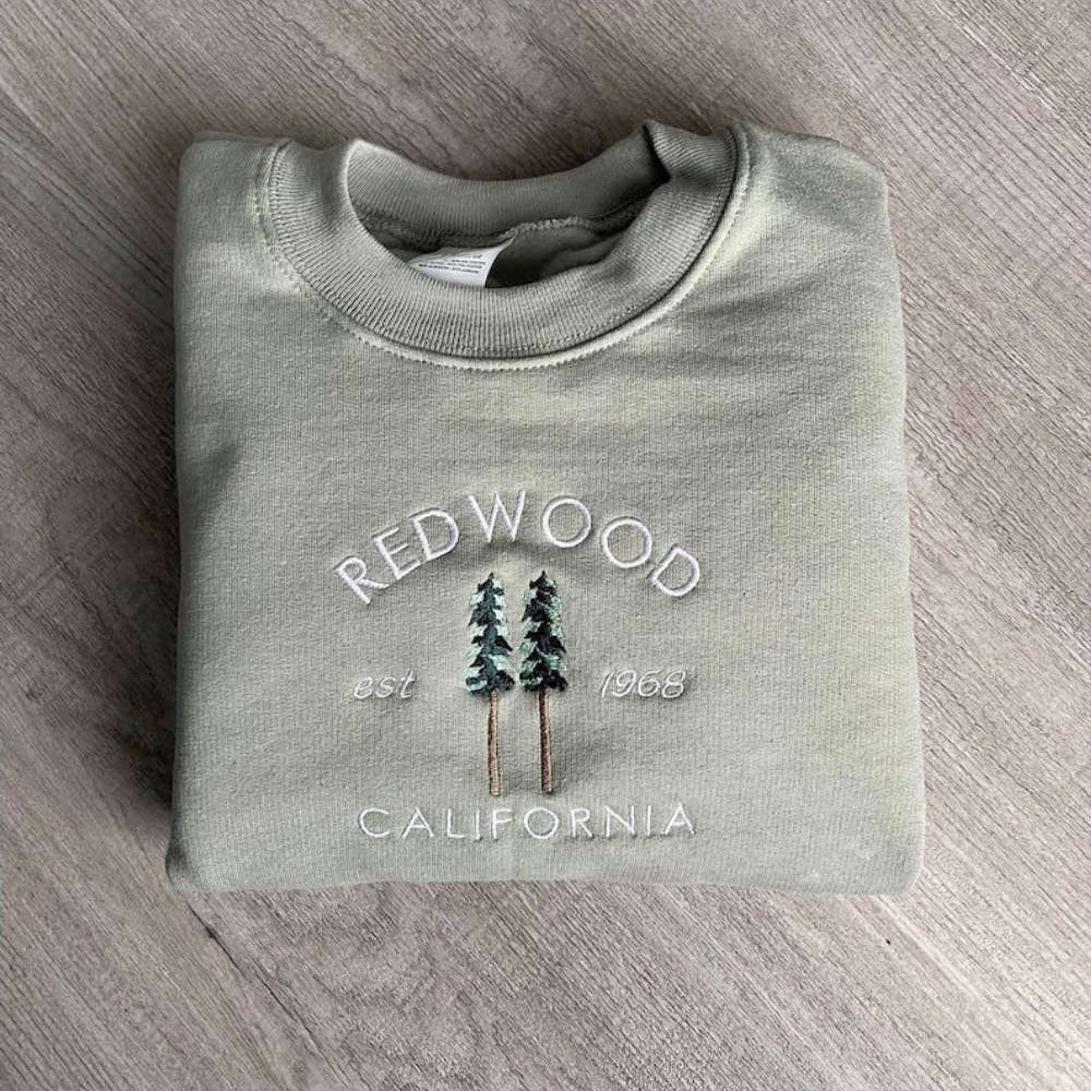 Embroidered Custom Sweatshirts, Redwood Embroidered Sweatshirt 2D Crewneck Sweatshirt Best Gift For Family, Christmas Gift