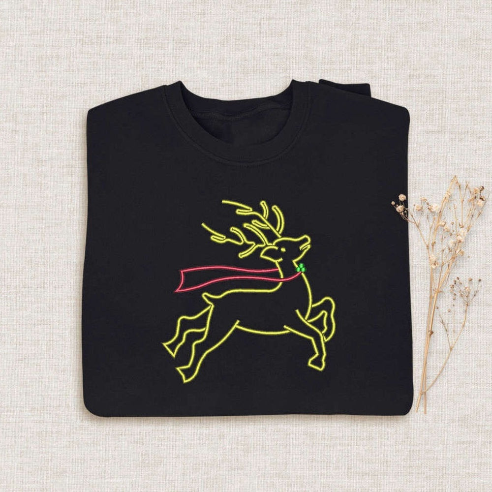 Embroidered Custom Sweatshirts, Reindeer Embroidered Halloween Sweatshirt 2D Crewneck Sweatshirt For Men Women, Christmas Gift