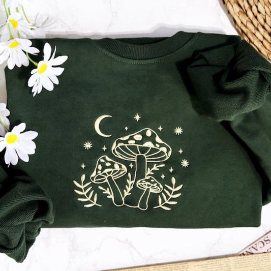 Embroidered Custom Sweatshirts, Retro Mushroom Embroidered Sweatshirt Crewneck Sweatshirt For Women And Men, Christmas Gift