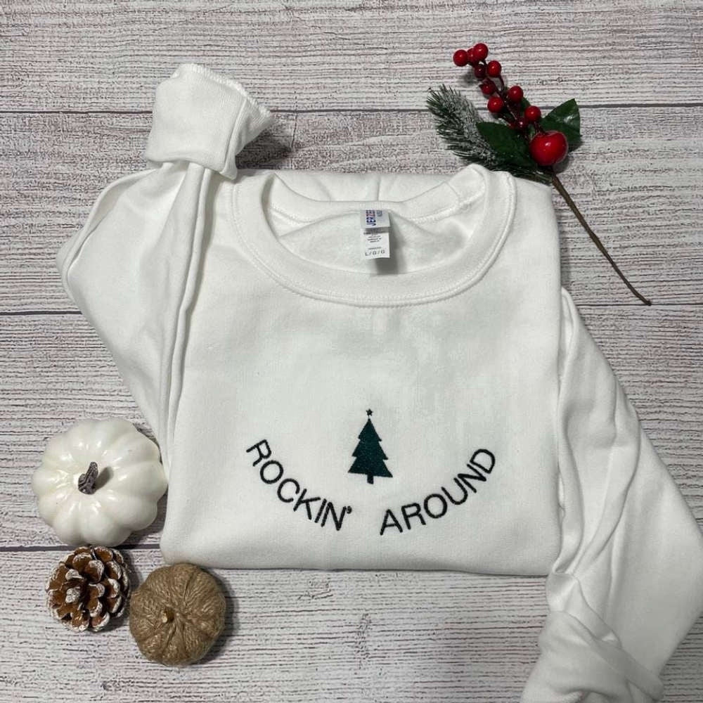 Embroidered Custom Sweatshirts, Rockin Around Christmas Tree Embroidered Sweatshirt, Christmas Tree Crewneck, Christmas Gift