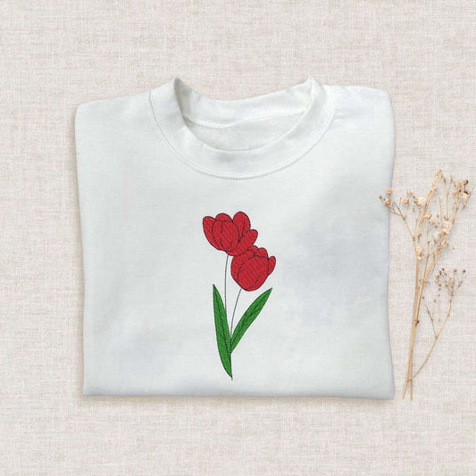 Embroidered Custom Sweatshirts, Rose Embroidered Halloween Sweatshirt 2D Crewneck Sweatshirt For Men Women, Christmas Gift