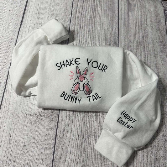 Embroidered Custom Sweatshirts, Shake Your Bunny Tail Embroidered 2D Crewneck Sweatshirt For Men Women, Christmas Gift