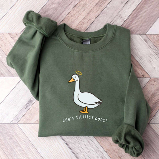 Embroidered Custom Sweatshirts, Silly Goose God'S Embroidered Sweatshirt 2D Crewneck Sweatshirt For Men Women, Christmas Gift