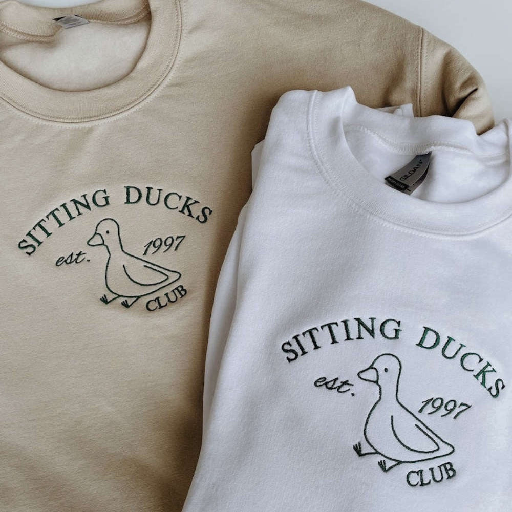 Embroidered Custom Sweatshirts, Sitting Ducks Club Embroidered Sweatshirt 2D Crewneck Sweatshirt For Women And Women, Christmas Gift