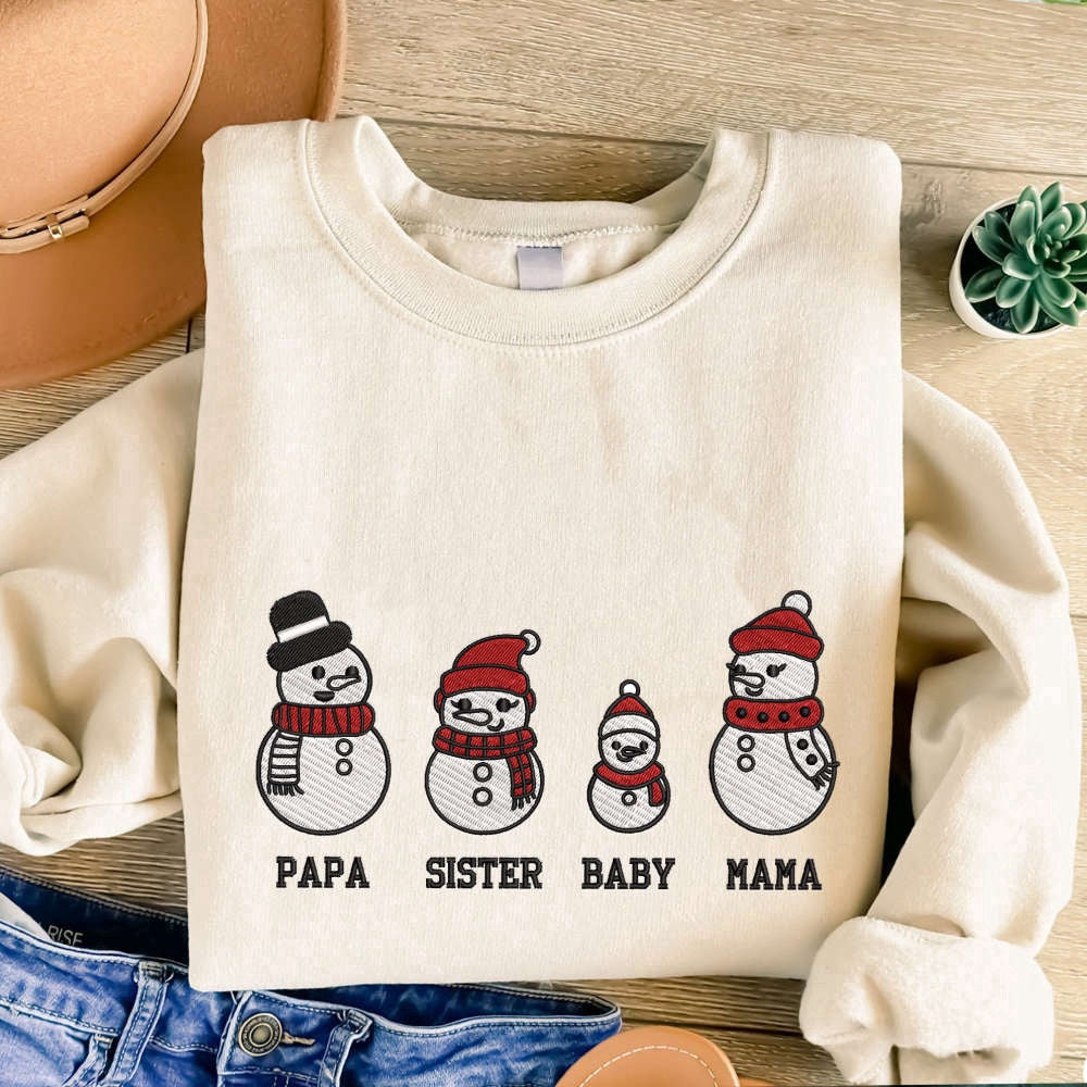 Embroidered Custom Sweatshirts, Snowman Christmas Embroidered Sweatshirt, Embroidered Sweatshirt For Family, Christmas Gift