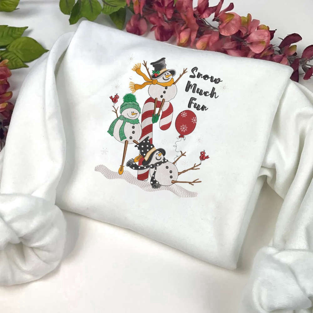 Embroidered Custom Sweatshirts, Snowman Embroidery Sweatshirt, Snow Much Fun Machine Embroidery Sweatshirt For Family, Christmas Gift