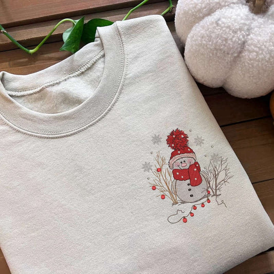 Embroidered Custom Sweatshirts, Snowman Machine Embroidery Shirt, Holiday Embroidery Sweater For Christmas, Christmas Gift