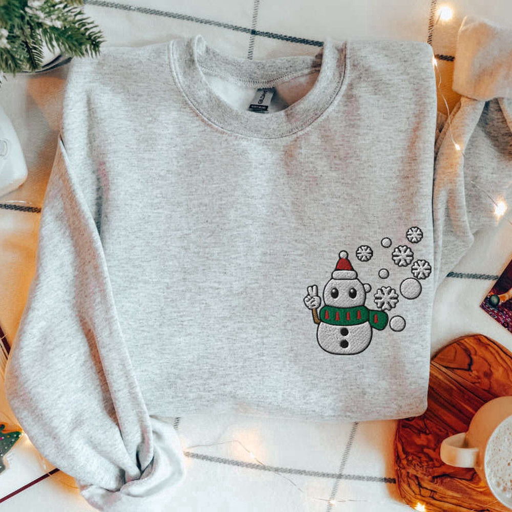 Embroidered Custom Sweatshirts, Snowman Sweatshirt Embroidered Sweater, Snowman Pullover Cozy Snowman Crewneck For Family, Christmas Gift