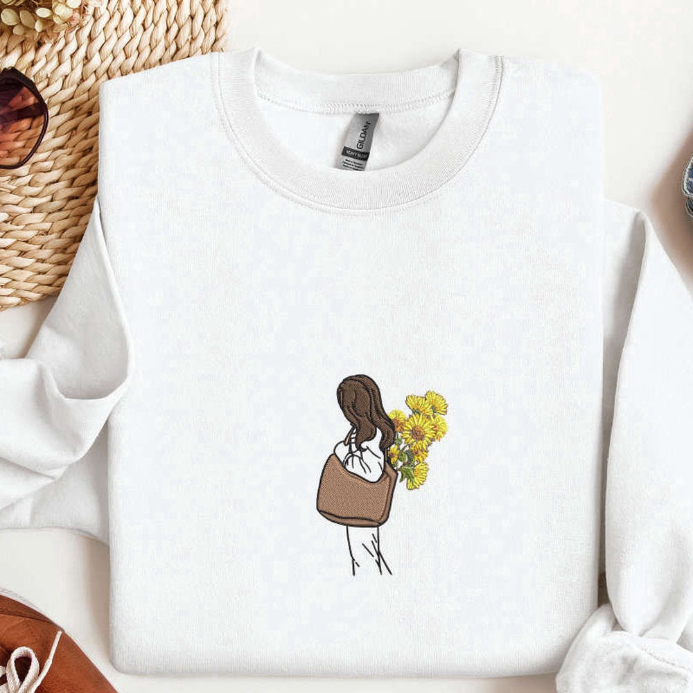 Embroidered Custom Sweatshirts, Sunflower Girl Embroidered Sweatshirt, Sunflower Embroidery Sweatshirt Gift For Women, Christmas Gift