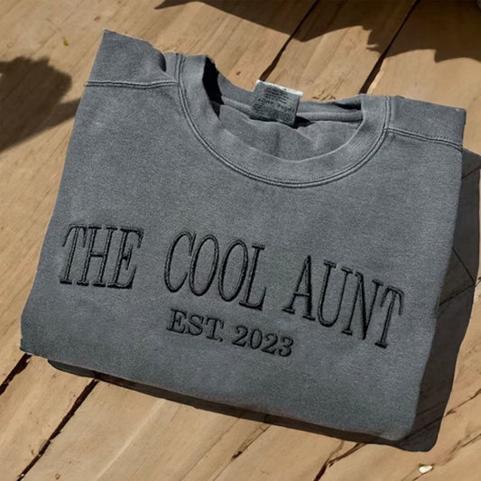 Embroidered Custom Sweatshirts, The Cool Aunt Sweatshirt With Custom Est Year, Gift For Aunt With Embroidered, Christmas Gift