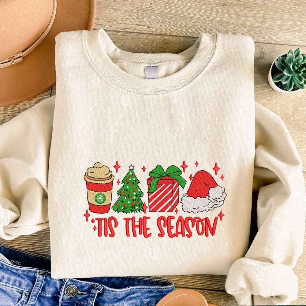 Embroidered Custom Sweatshirts, Tis The Season Christmas Embroidered Sweatshirt, Gift For Christmas 2024, Christmas Gift