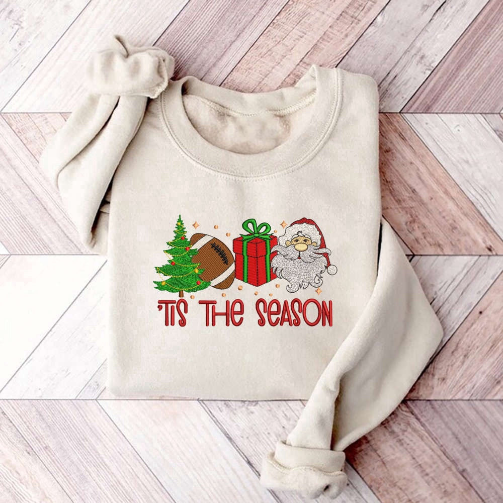 Embroidered Custom Sweatshirts, Tis The Season Christmas Tree Machine Embroidery Sweatshirt, Santa Gifts, Christmas Gift