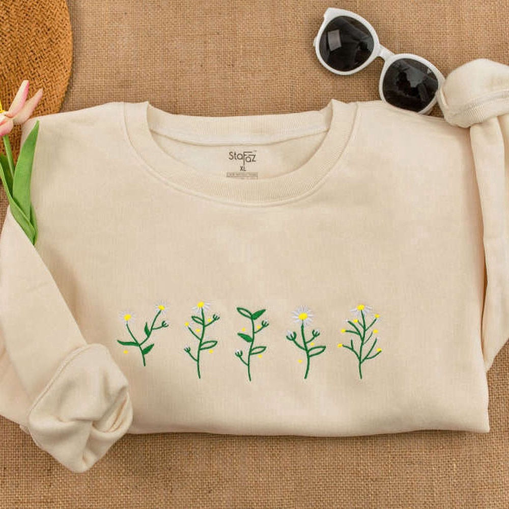 Embroidered Custom Sweatshirts, Wildflowers Crewneck Sweatshirt Embroidered, Floral Embroidered Sweatshirt For Mama, Christmas Gift