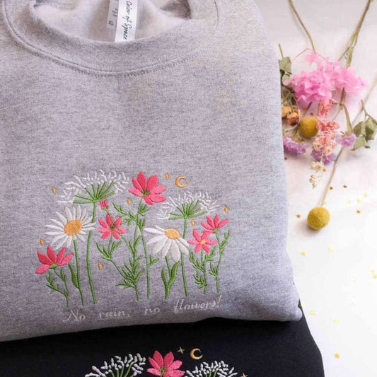 Embroidered Custom Sweatshirts, Wildflowers Embroidered Sweatshirt 2D Crewneck Sweatshirt For Men And Women, Christmas Gift