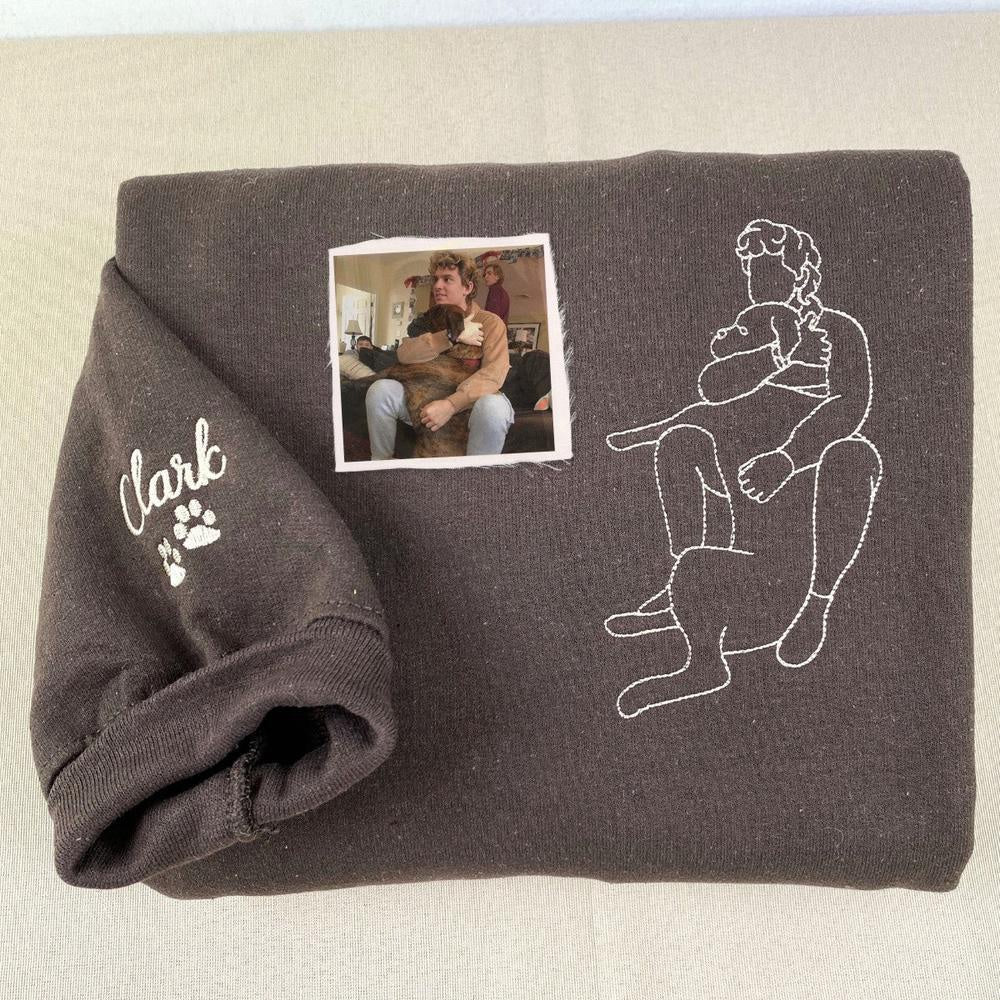 Embroidered Photo Sweatshirt, Custom Dog Dad 10 Sweatshirt Embroidered Pet Face Name Portraits Photo, Christmas Gift