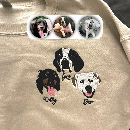 Embroidered Photo Sweatshirt, Custom Dog Dad 8 Sweatshirt Embroidered Pet Face Name Portraits Photo, Christmas Gift