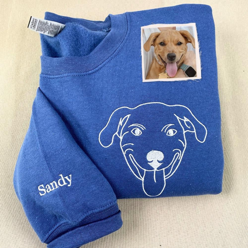 Embroidered Photo Sweatshirt, Custom Dog Dad 9 Sweatshirt Embroidered Pet Face Name Portraits Photo, Christmas Gift