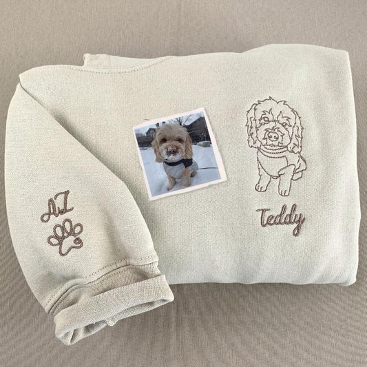 Embroidered Photo Sweatshirt, Custom Dog Dad Sweatshirt Embroidered Pets Face Name Portraits Photo, Christmas Gift