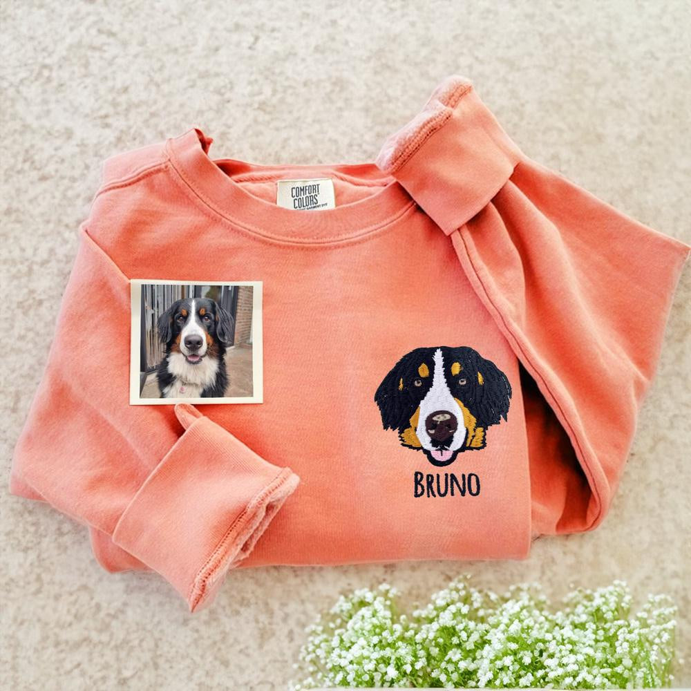 Embroidered Photo Sweatshirt, Custom Dog Embroidered Sweatshirt From Photo, Personalized Dog Lover 2 Sweatshirt With Dog Face, Christmas Gift