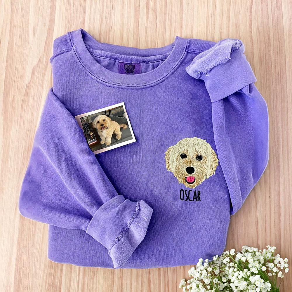 Embroidered Photo Sweatshirt, Custom Dog Embroidered Sweatshirt From Photo, Personalized Dog Lover 5 Sweatshirt With Dog Face, Christmas Gift