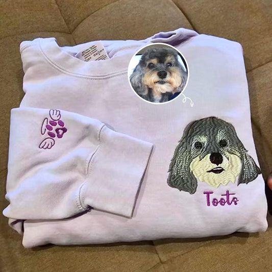 Embroidered Photo Sweatshirt, Custom Dog Embroidered Sweatshirt From Photo, Personalized Dog Lover Sweatshirt With Dog Face, Christmas Gift