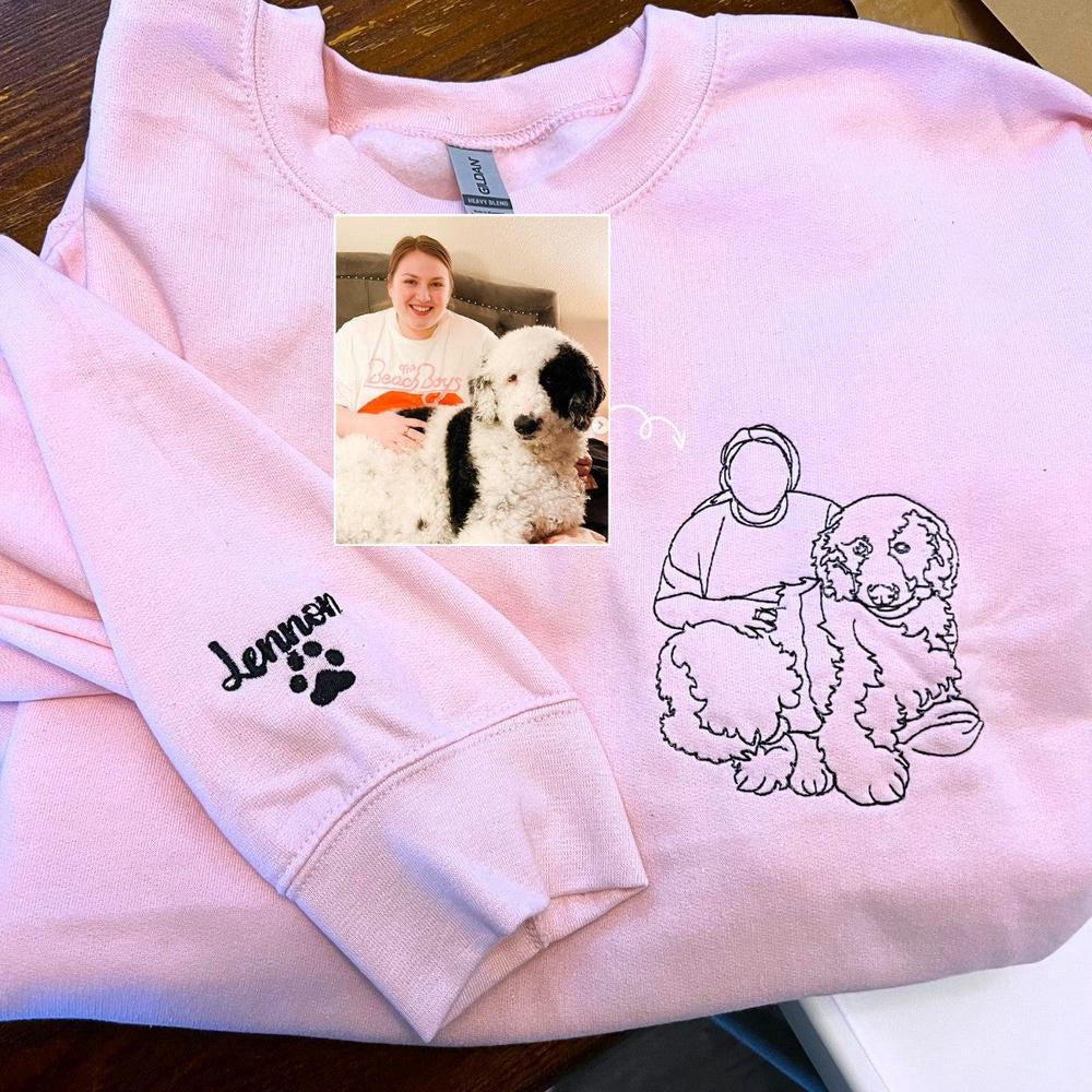 Embroidered Photo Sweatshirt, Custom Dog Mom 2 Sweatshirt Embroidered Pet Face Name Portraits Photo, Christmas Gift