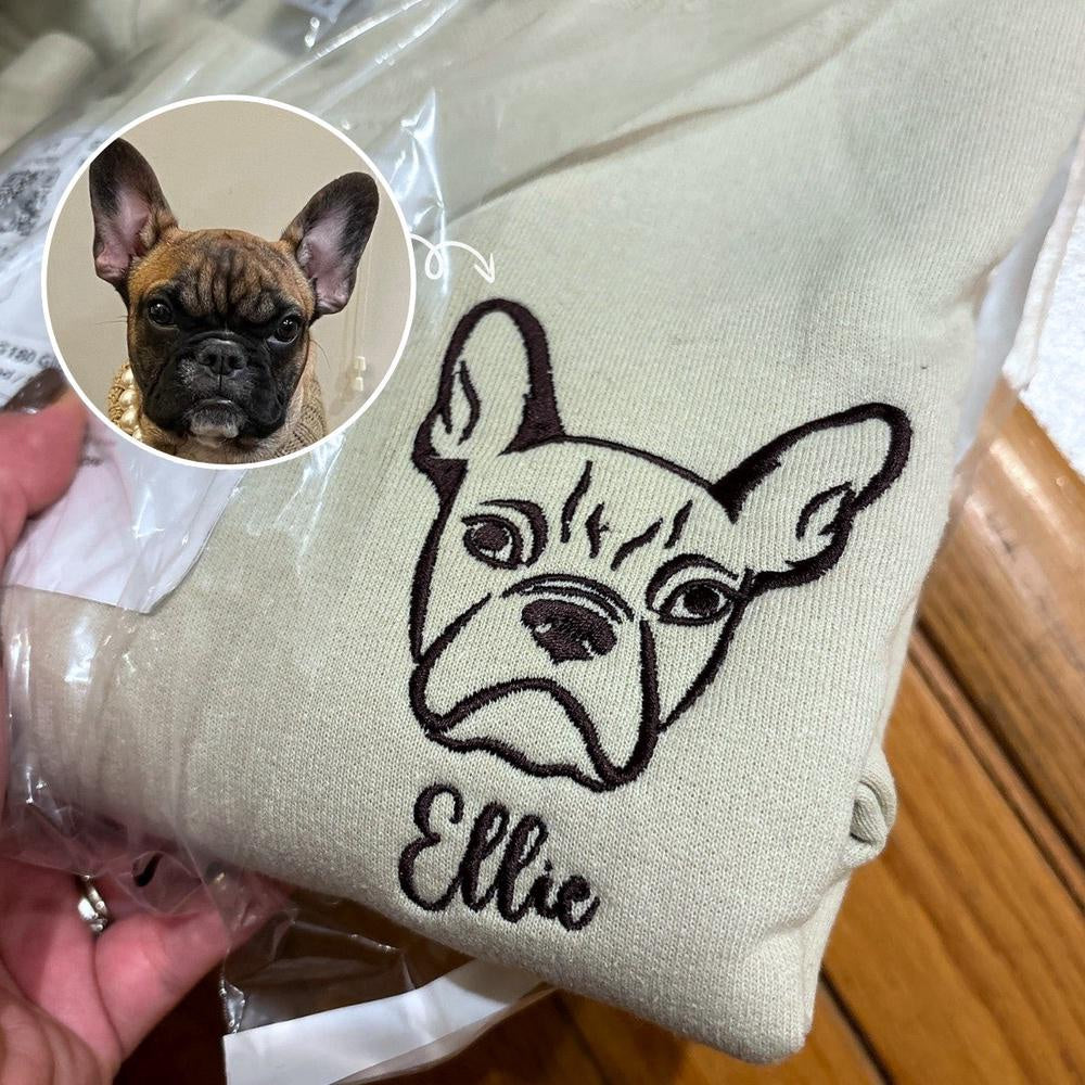 Embroidered Photo Sweatshirt, Custom Dog Mom 3 Sweatshirt Embroidered Pet Face Name Portraits Photo, Christmas Gift