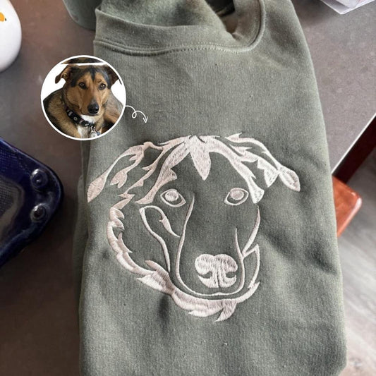 Embroidered Photo Sweatshirt, Custom Dog Mom 4 Sweatshirt Embroidered Pet Face Name Portraits Photo, Christmas Gift