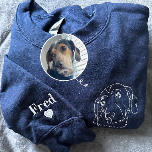 Embroidered Photo Sweatshirt, Custom Dog Mom 6 Sweatshirt Embroidered Pet Face Name Portraits Photo, Christmas Gift