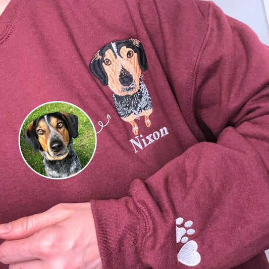 Embroidered Photo Sweatshirt, Custom Dog Mom Sweatshirt Embroidered Pet Face Name Portraits Photo, Christmas Gift