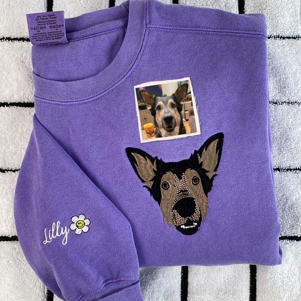 Embroidered Photo Sweatshirt, Custom Embroidered Dog Dad From Photo 2 Sweatshirt, Christmas Gift