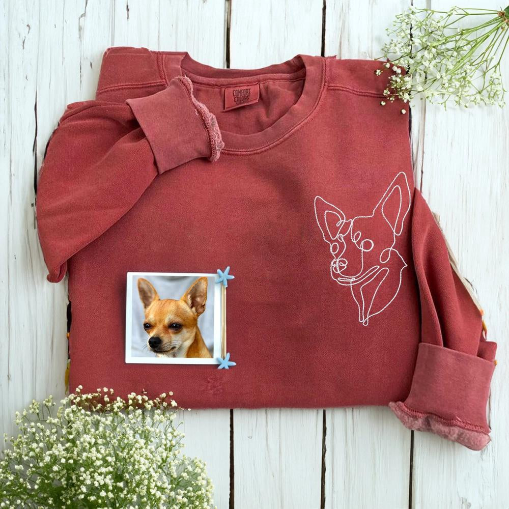 Embroidered Photo Sweatshirt, Custom Embroidered Dog Dad From Photo 5 Sweatshirt, Christmas Gift