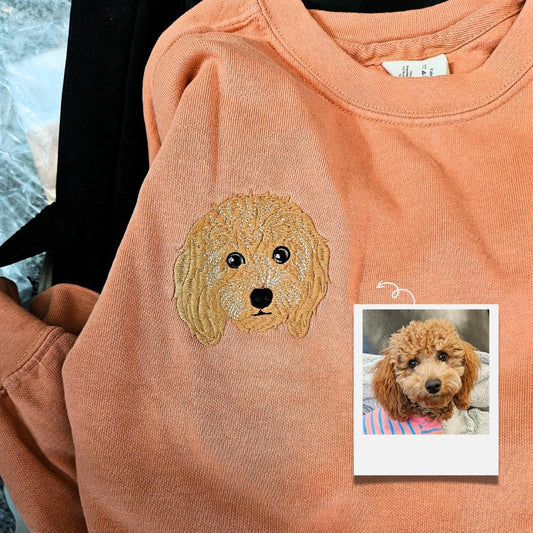 Embroidered Photo Sweatshirt, Custom Embroidered Dog Dad Sweatshirt With Dog Portrait From Photo 2 Sweatshirt, Christmas Gift