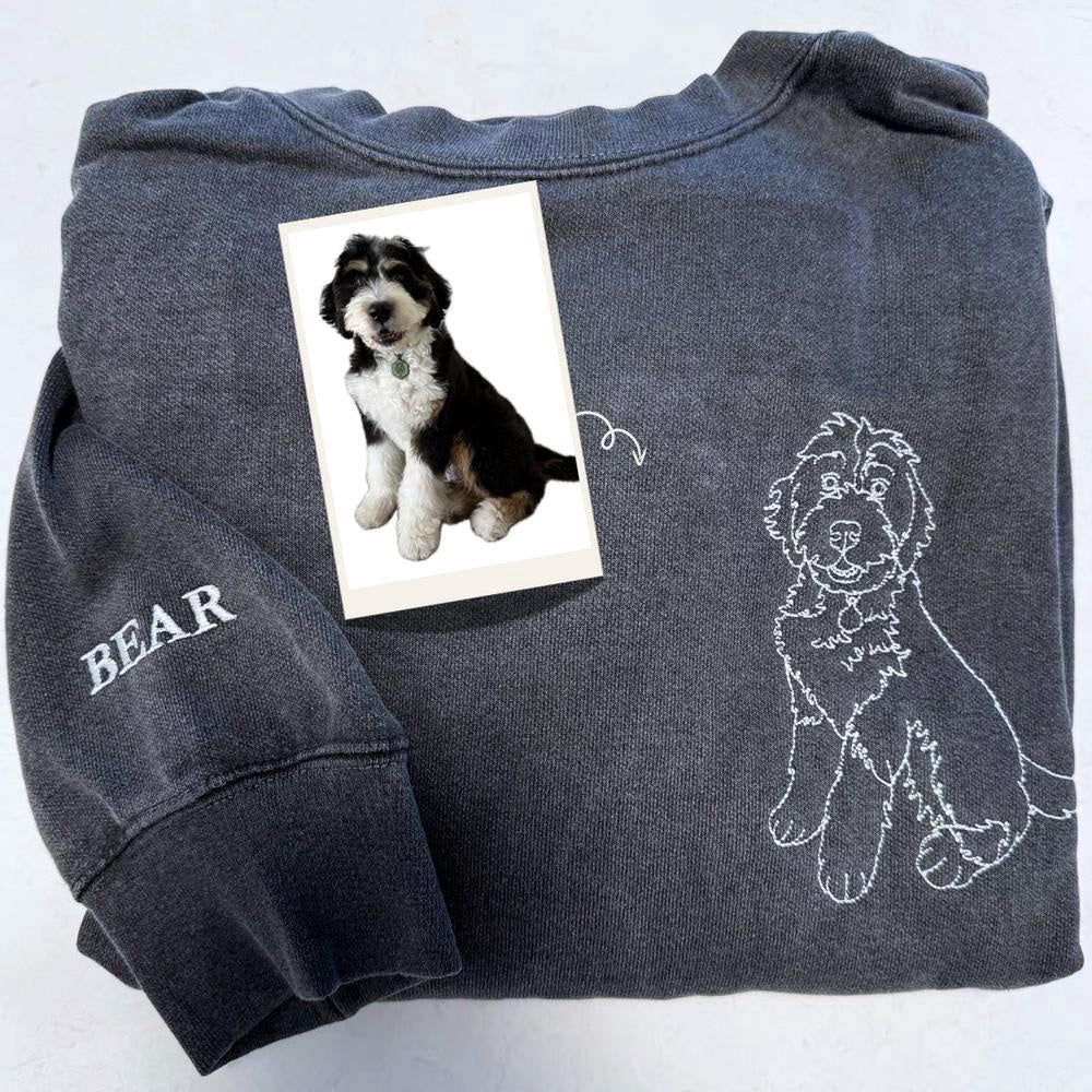 Embroidered Photo Sweatshirt, Custom Embroidered Dog Dad Sweatshirt With Dog Portrait From Photo 4 Sweatshirt, Christmas Gift